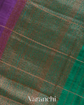 Purple Checked Pure Raw Silk Handloom Saree