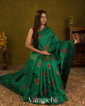 Bottle Green Borderless Pure Raw Silk Handloom Saree