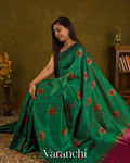 Bottle Green Borderless Pure Raw Silk Handloom Saree