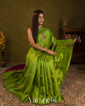Parrot Green Borderless Pure Raw Silk Handloom Saree