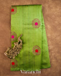 Parrot Green Borderless Pure Raw Silk Handloom Saree