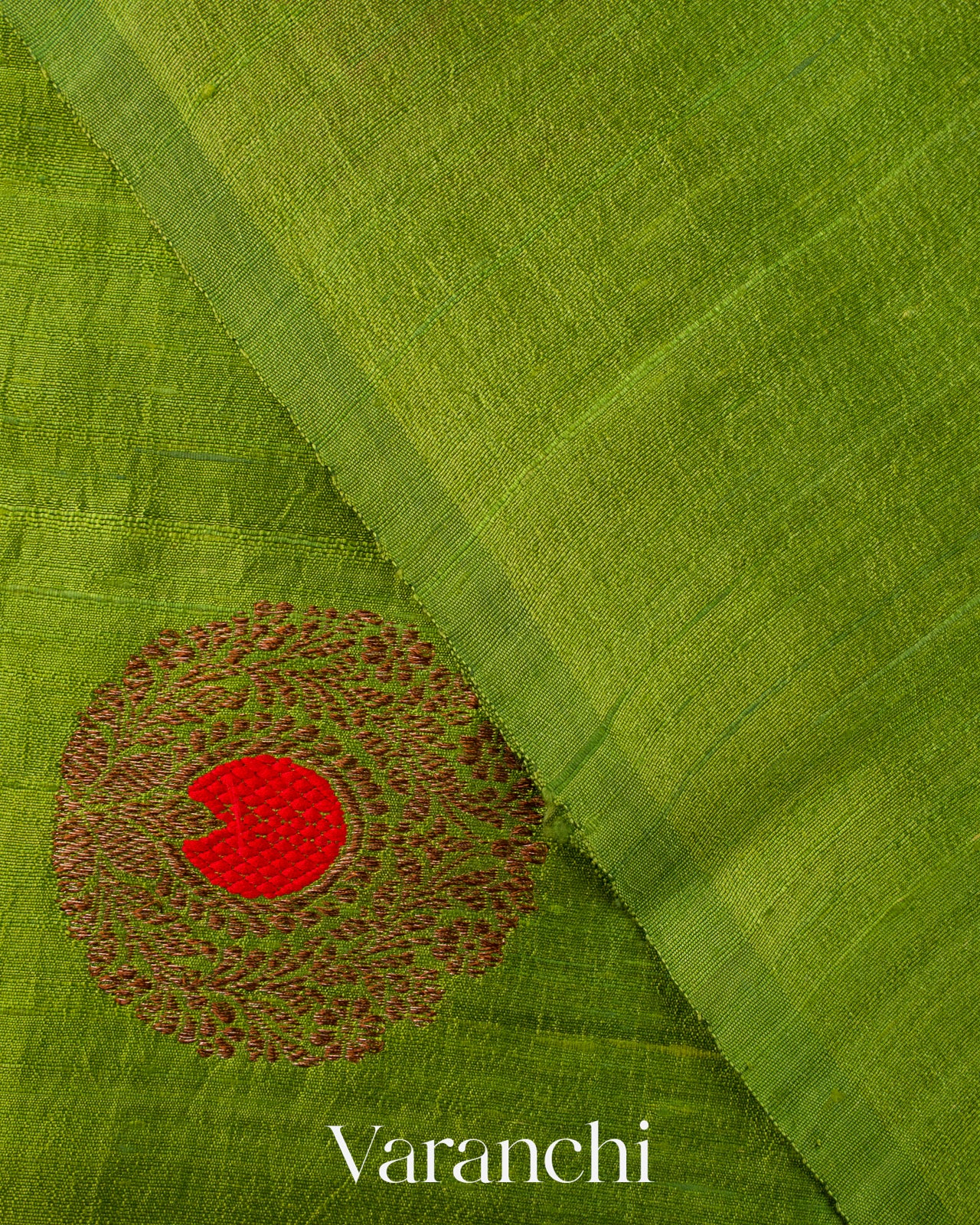 Parrot Green Borderless Pure Raw Silk Handloom Saree