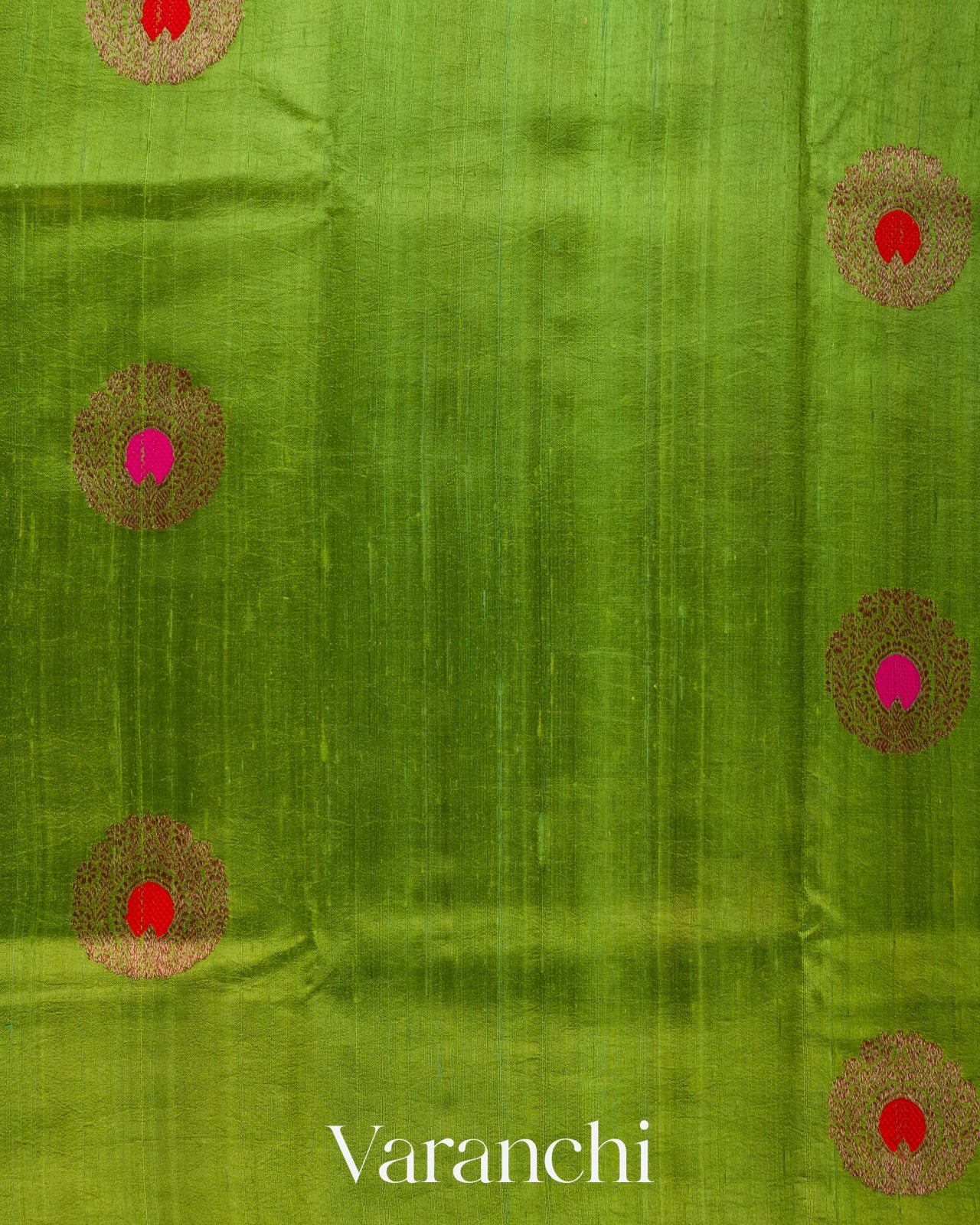 Parrot Green Borderless Pure Raw Silk Handloom Saree