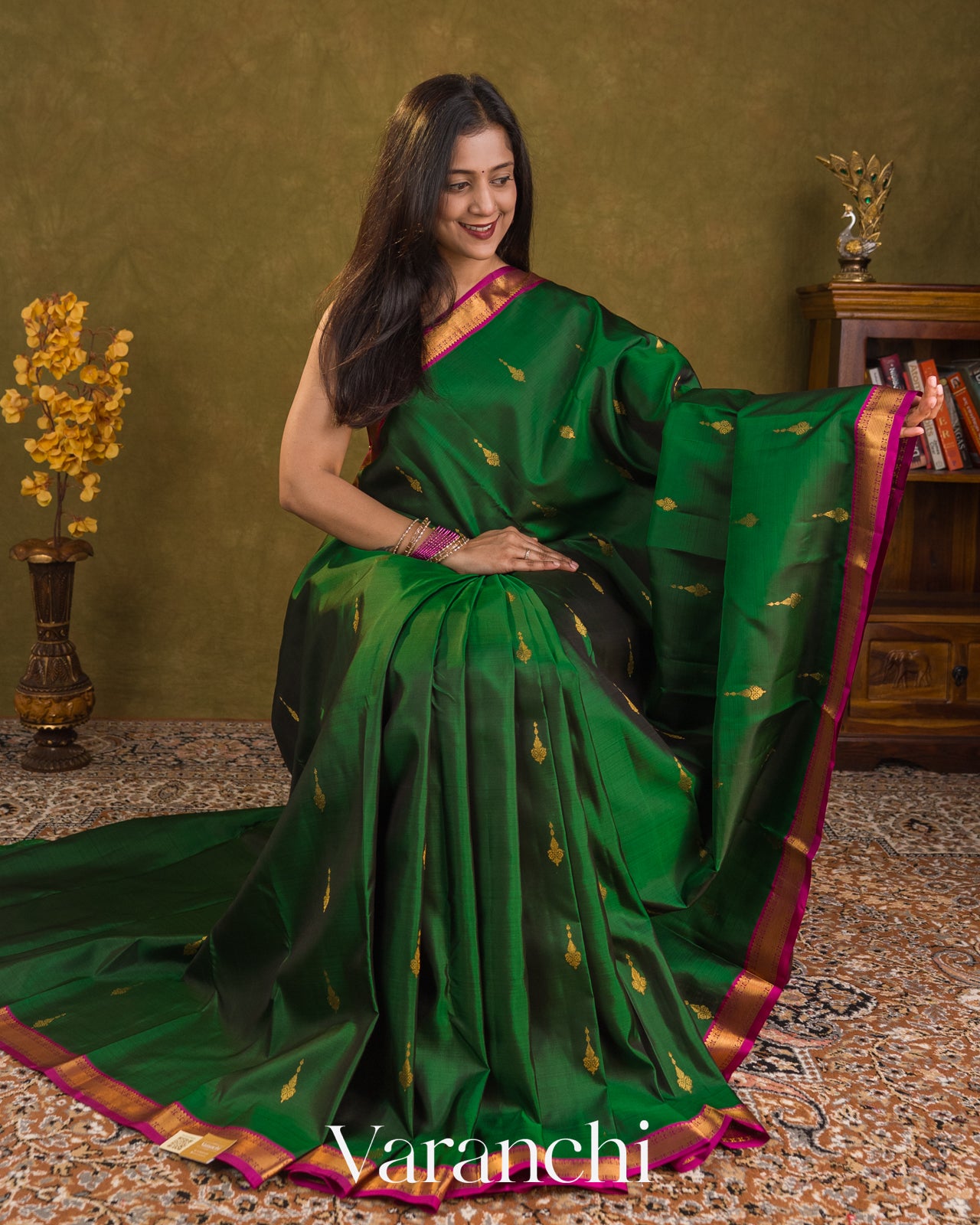 Bottle Green Pure Kanchipuram Silk Handloom Saree