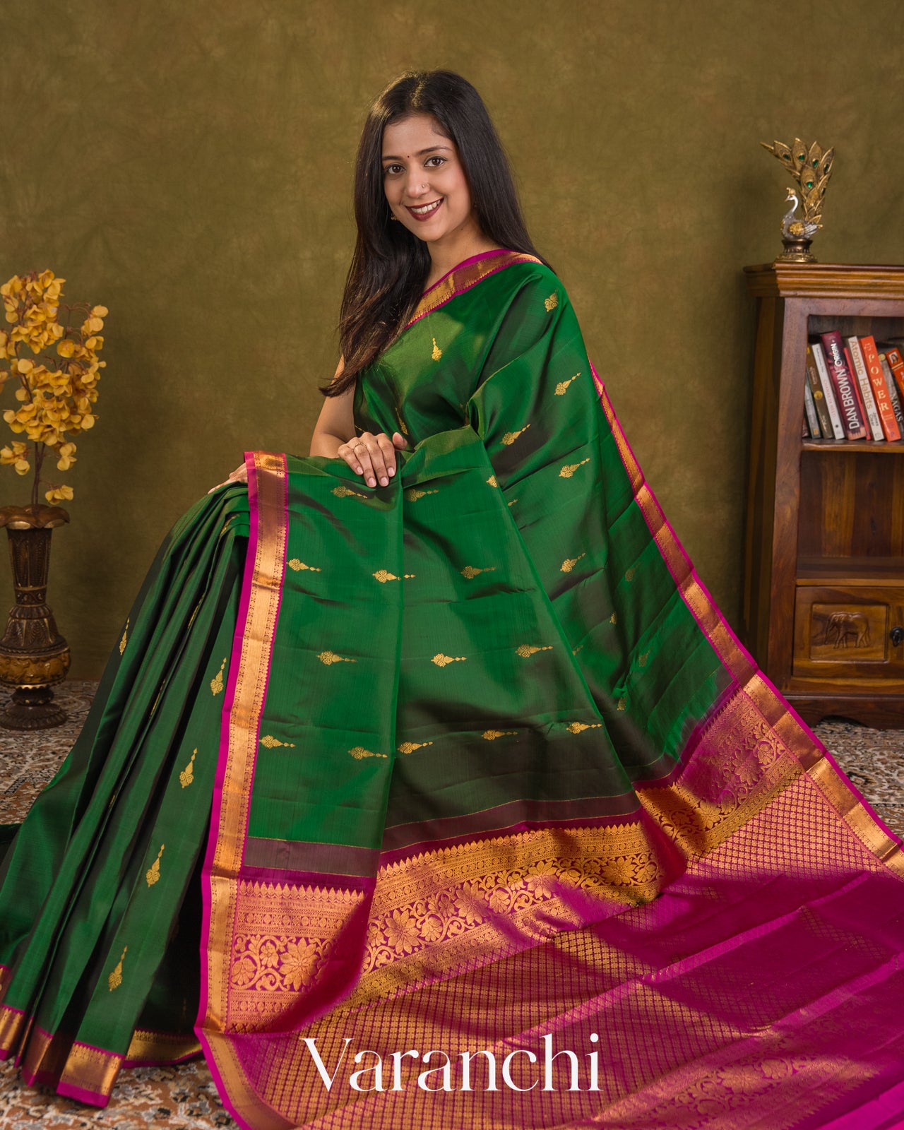 Bottle Green Pure Kanchipuram Silk Handloom Saree