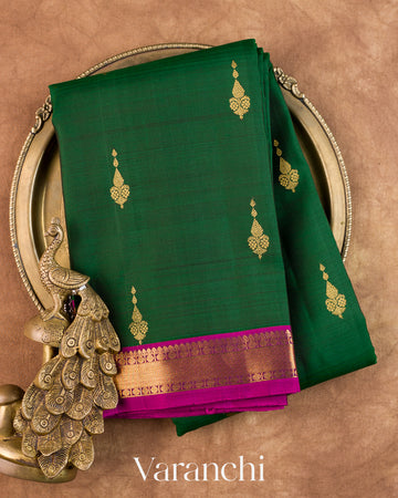 Bottle Green Pure Kanchipuram Silk Handloom Saree