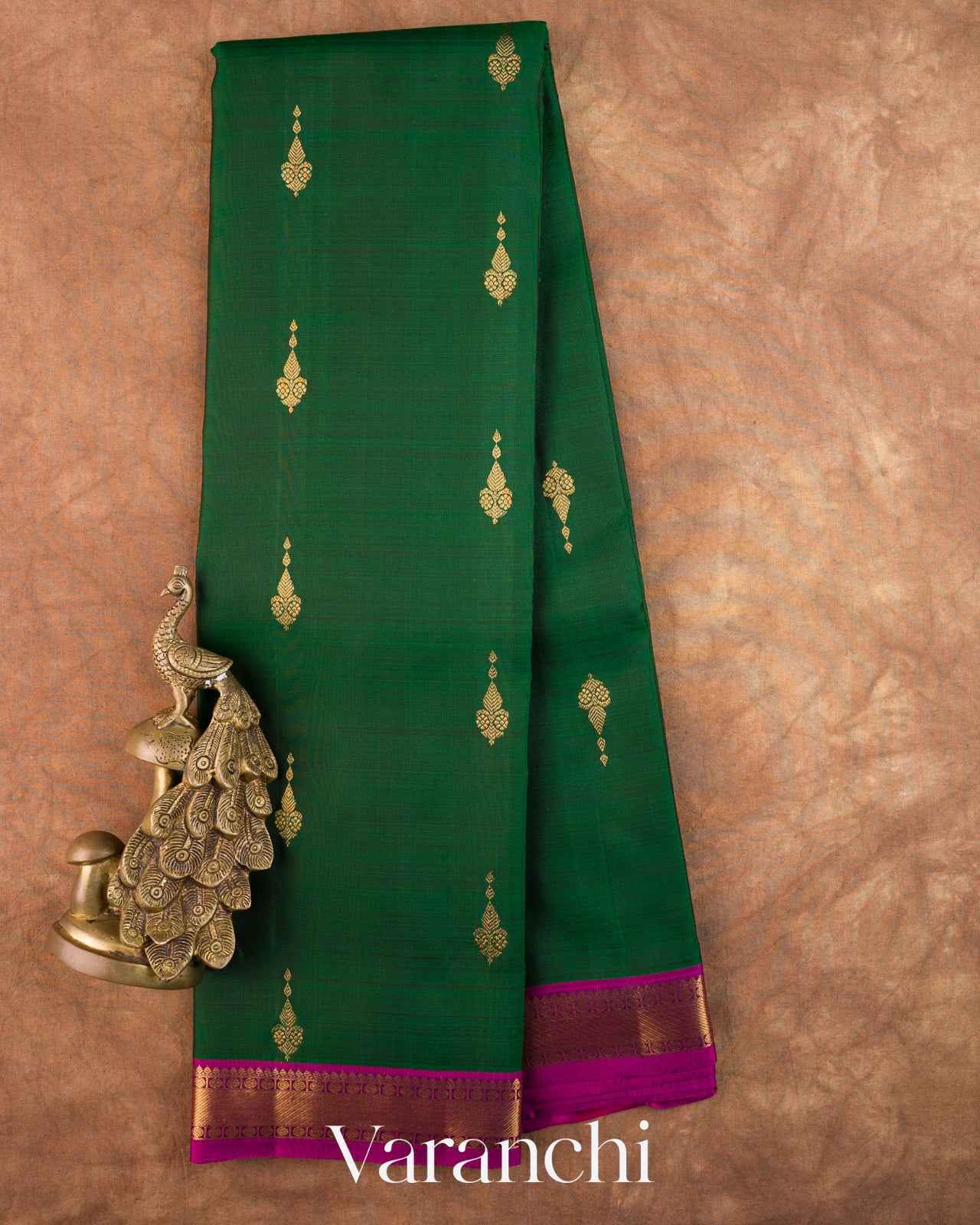 Bottle Green Pure Kanchipuram Silk Handloom Saree