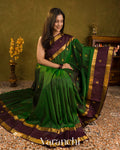 Bottle Green Korvai Pure Kanchipuram Silk Handloom Saree