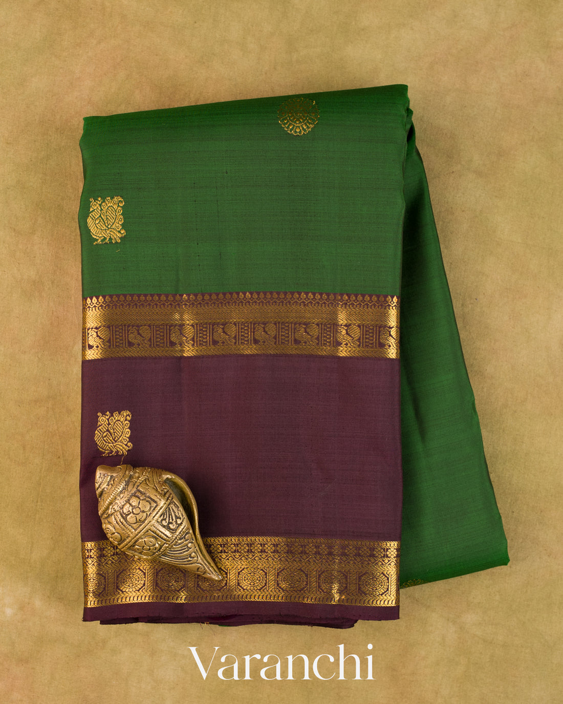 Bottle Green Korvai Pure Kanchipuram Silk Handloom Saree