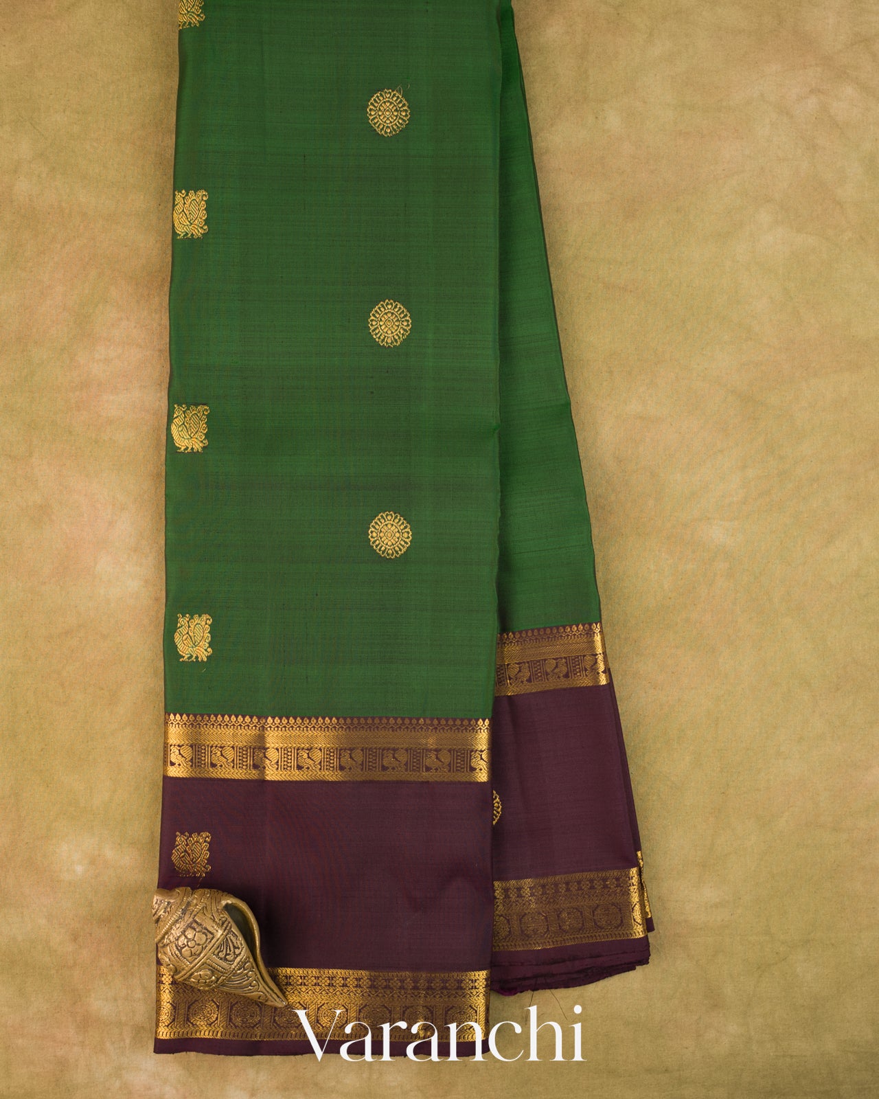 Bottle Green Korvai Pure Kanchipuram Silk Handloom Saree