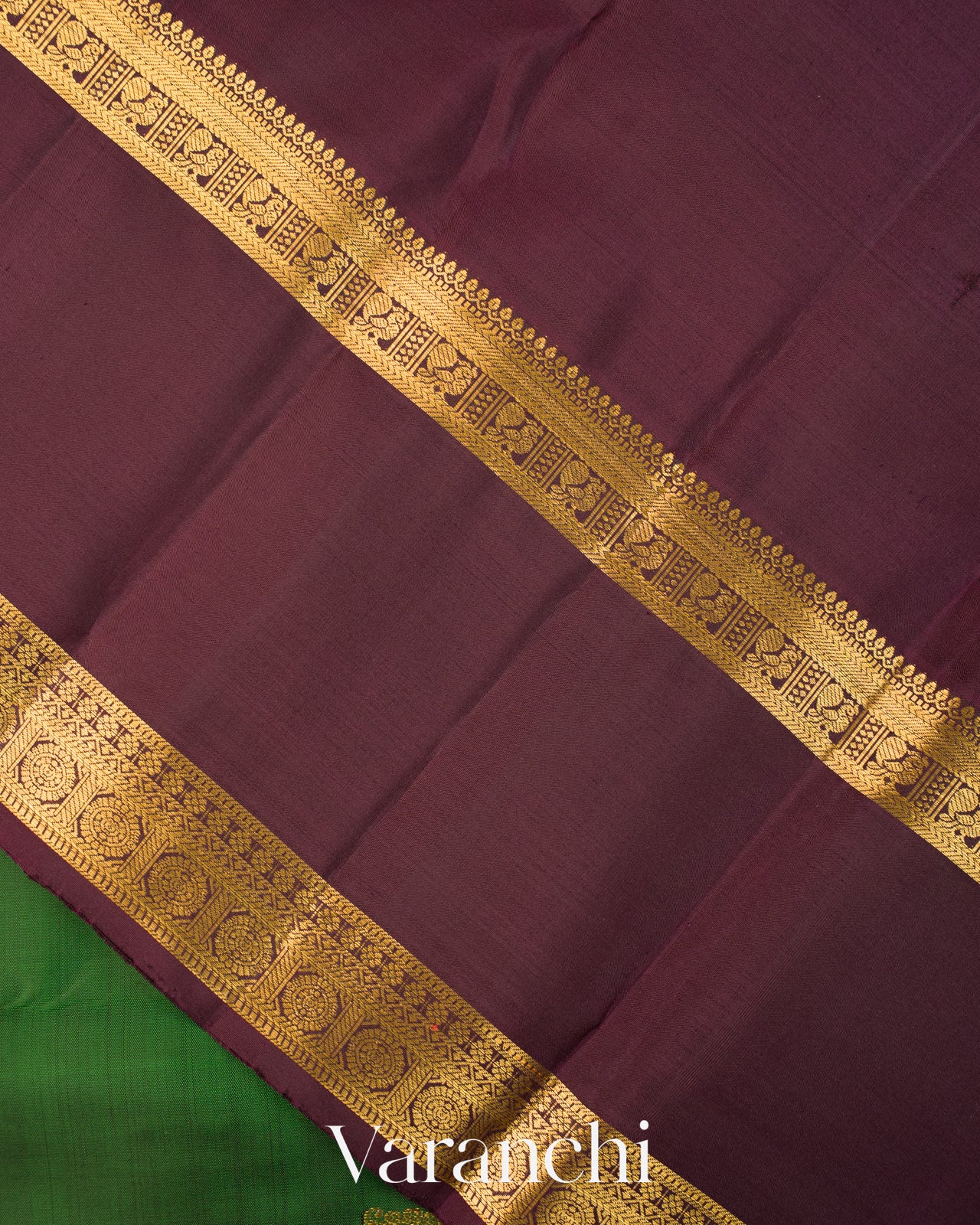 Bottle Green Korvai Pure Kanchipuram Silk Handloom Saree