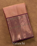 Peach Checkered Korvai Border Pure Kanchipuram Silk Handloom Saree