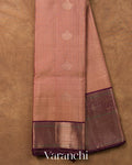 Peach Checkered Korvai Border Pure Kanchipuram Silk Handloom Saree