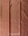 Peach Checkered Korvai Border Pure Kanchipuram Silk Handloom Saree