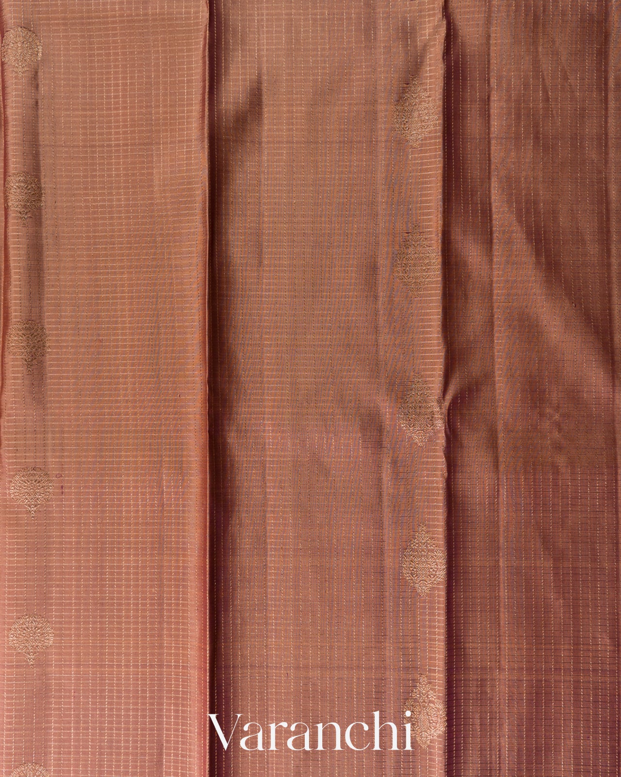 Peach Checkered Korvai Border Pure Kanchipuram Silk Handloom Saree