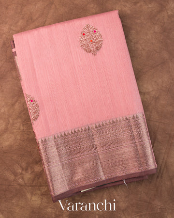 Blush Pink Pure Chanderi Silk Cotton Handloom Saree