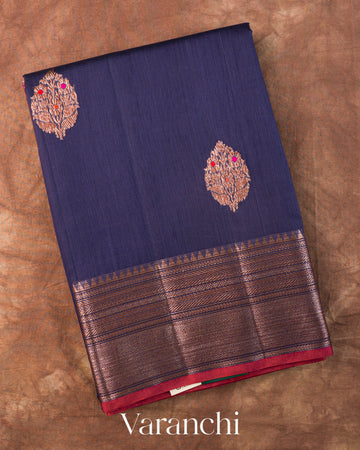 Navy Blue Pure Chanderi Silk Cotton Handloom Saree
