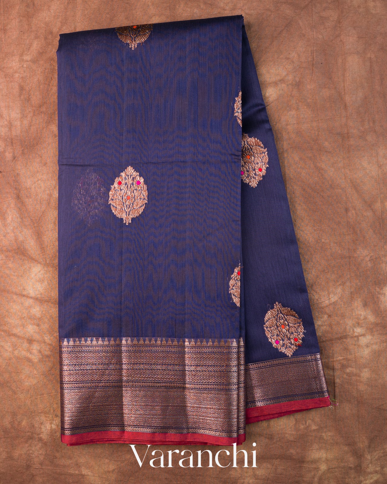 Navy Blue Pure Chanderi Silk Cotton Handloom Saree