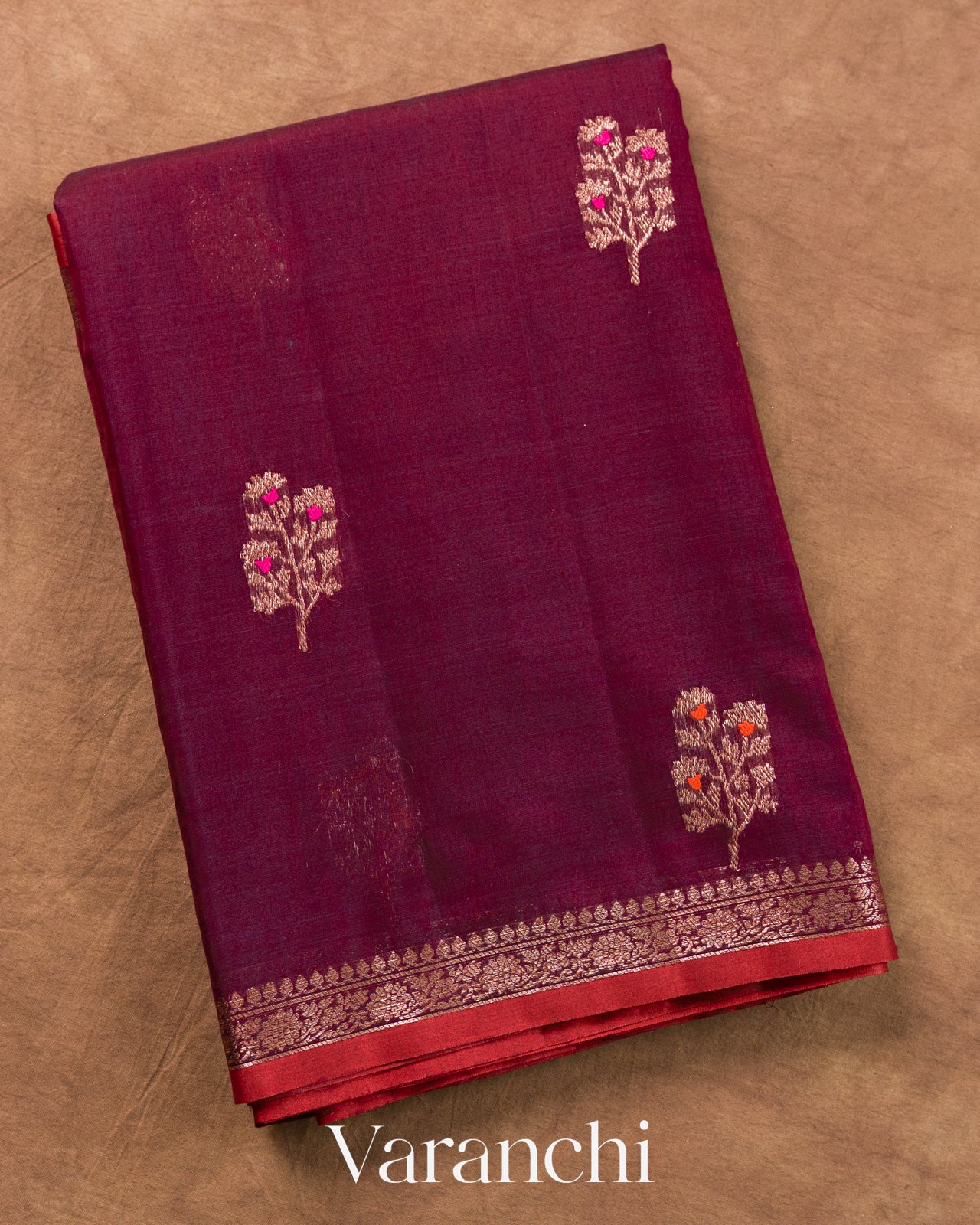 Wine Red Pure Chanderi Silk Cotton Handloom Saree