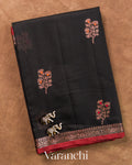 Jet Black Pure Chanderi Silk Cotton Handloom Saree