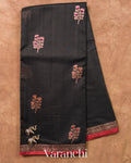 Jet Black Pure Chanderi Silk Cotton Handloom Saree