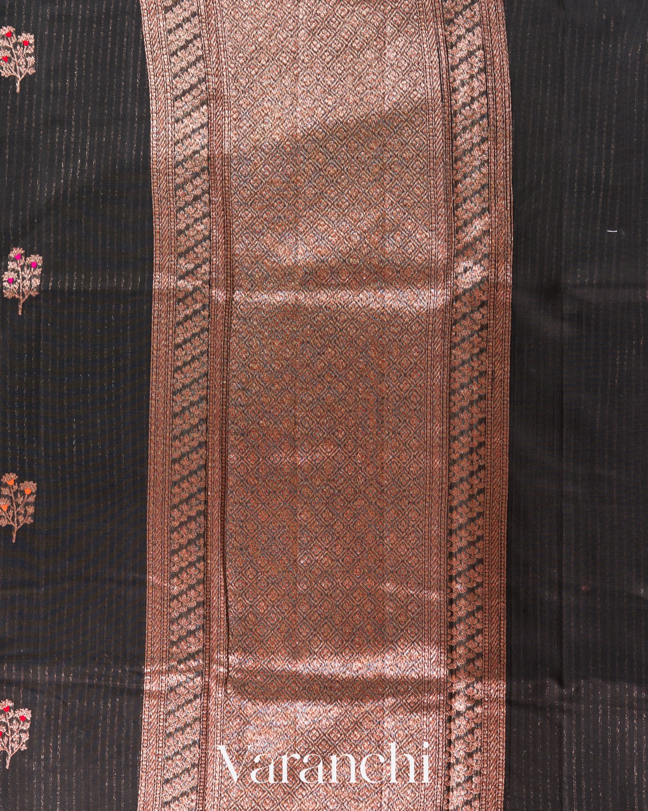 Jet Black Pure Chanderi Silk Cotton Handloom Saree