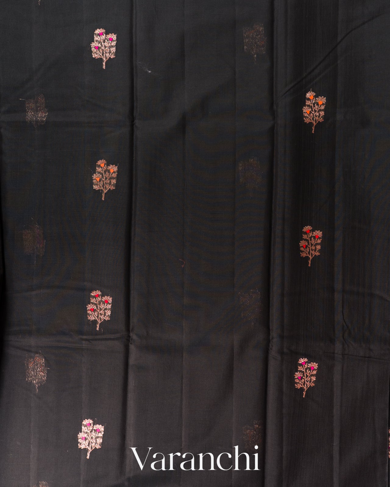 Jet Black Pure Chanderi Silk Cotton Handloom Saree