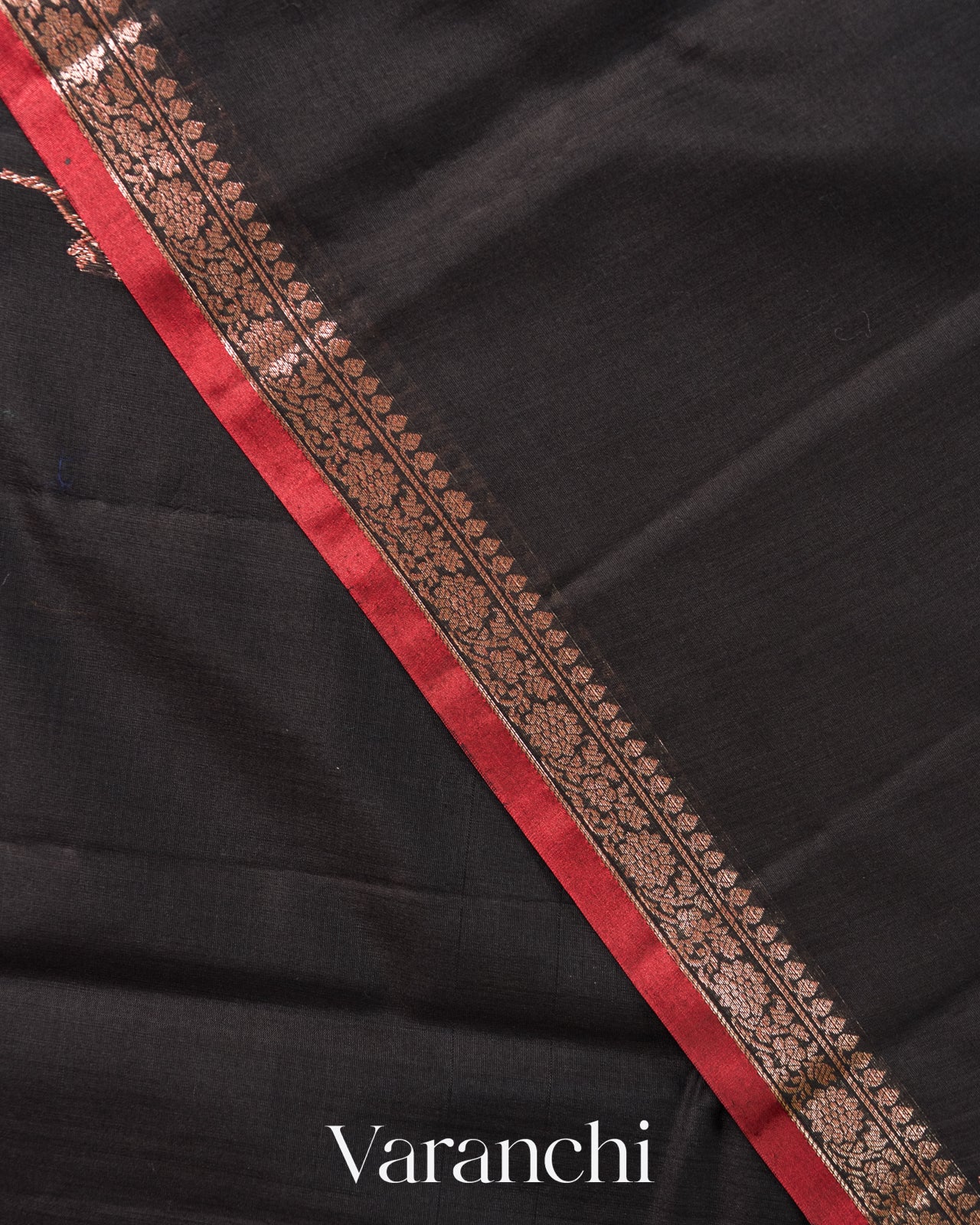 Jet Black Pure Chanderi Silk Cotton Handloom Saree