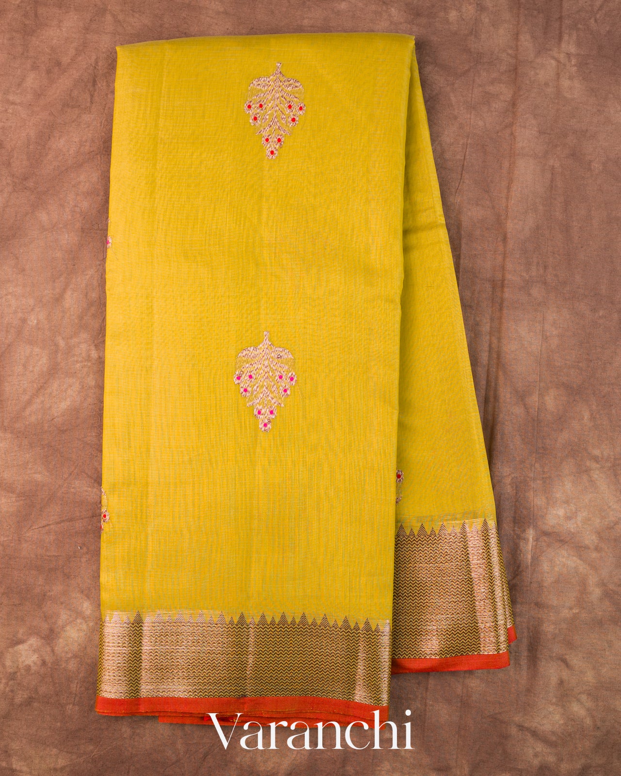 Olive Yellow Pure Chanderi Silk Cotton Handloom Saree
