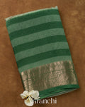 Sea Green Kalamkari Printed Pure Kora Silk Saree — Folded
