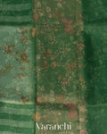 Sea Green Striped Kalamkari Pure Kora Silk Saree