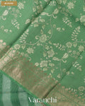 Sea Green Kalamkari Printed Pure Kora Silk Saree — Blouse