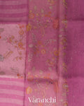Blush Pink Striped Kalamkari Pure Kora Silk Saree