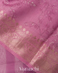 Blush Pink Striped Kalamkari Pure Kora Silk Saree