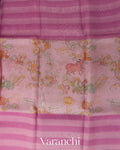 Blush Pink Striped Kalamkari Pure Kora Silk Saree