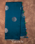 Peacock Blue Pure Chiniya Silk Saree