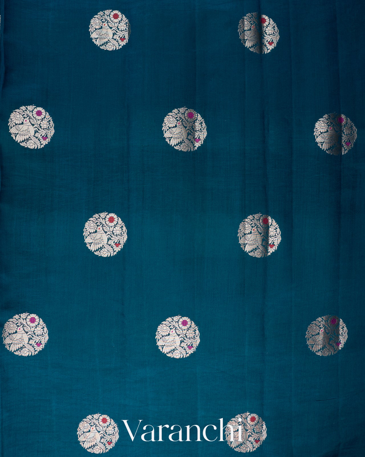 Peacock Blue Pure Chiniya Silk Saree