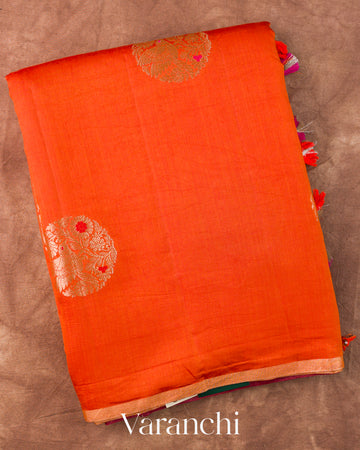Rust Orange Pure Chiniya Silk Saree