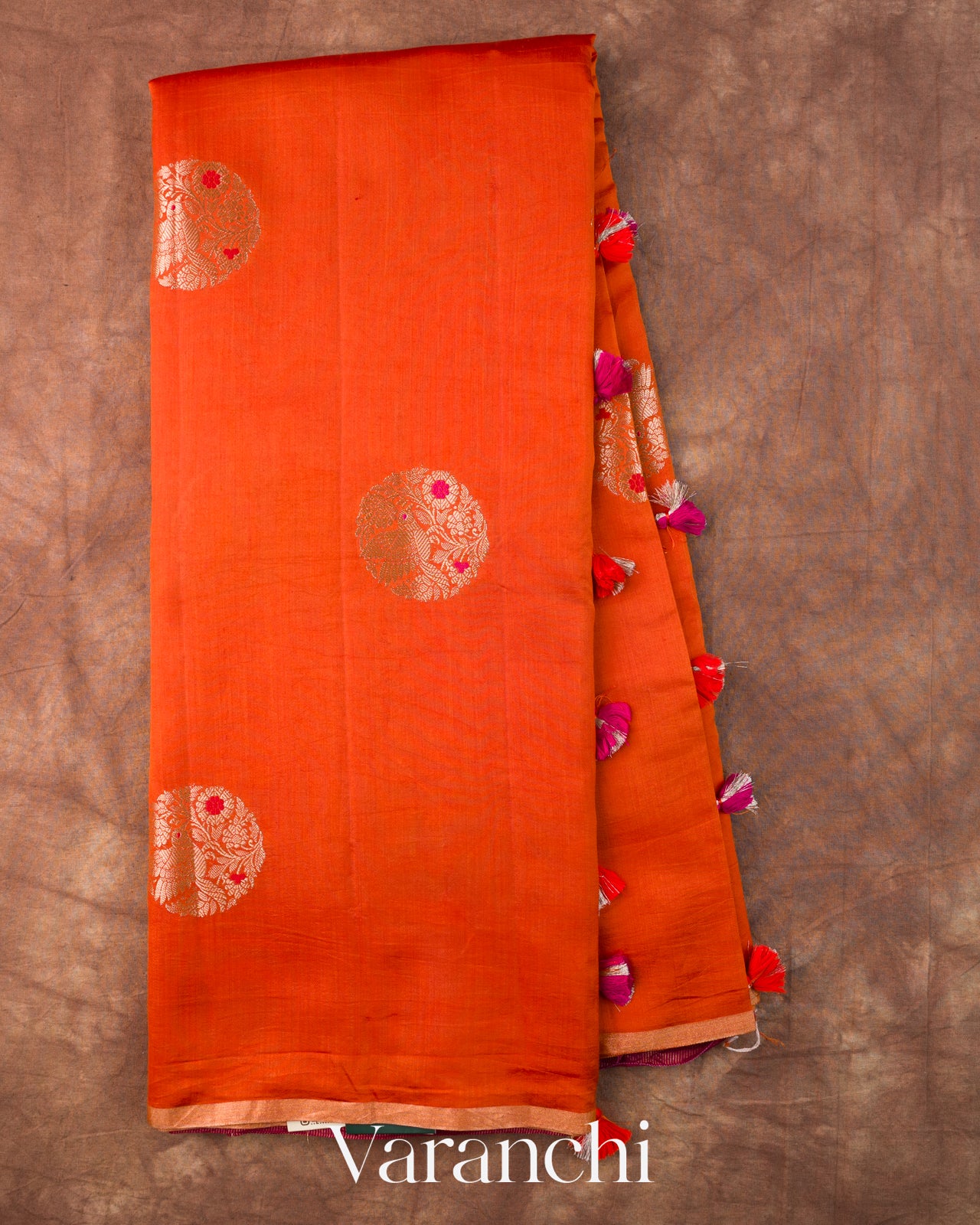 Rust Orange Pure Chiniya Silk Saree