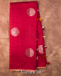 Crimson Red Pure Chiniya Silk Saree