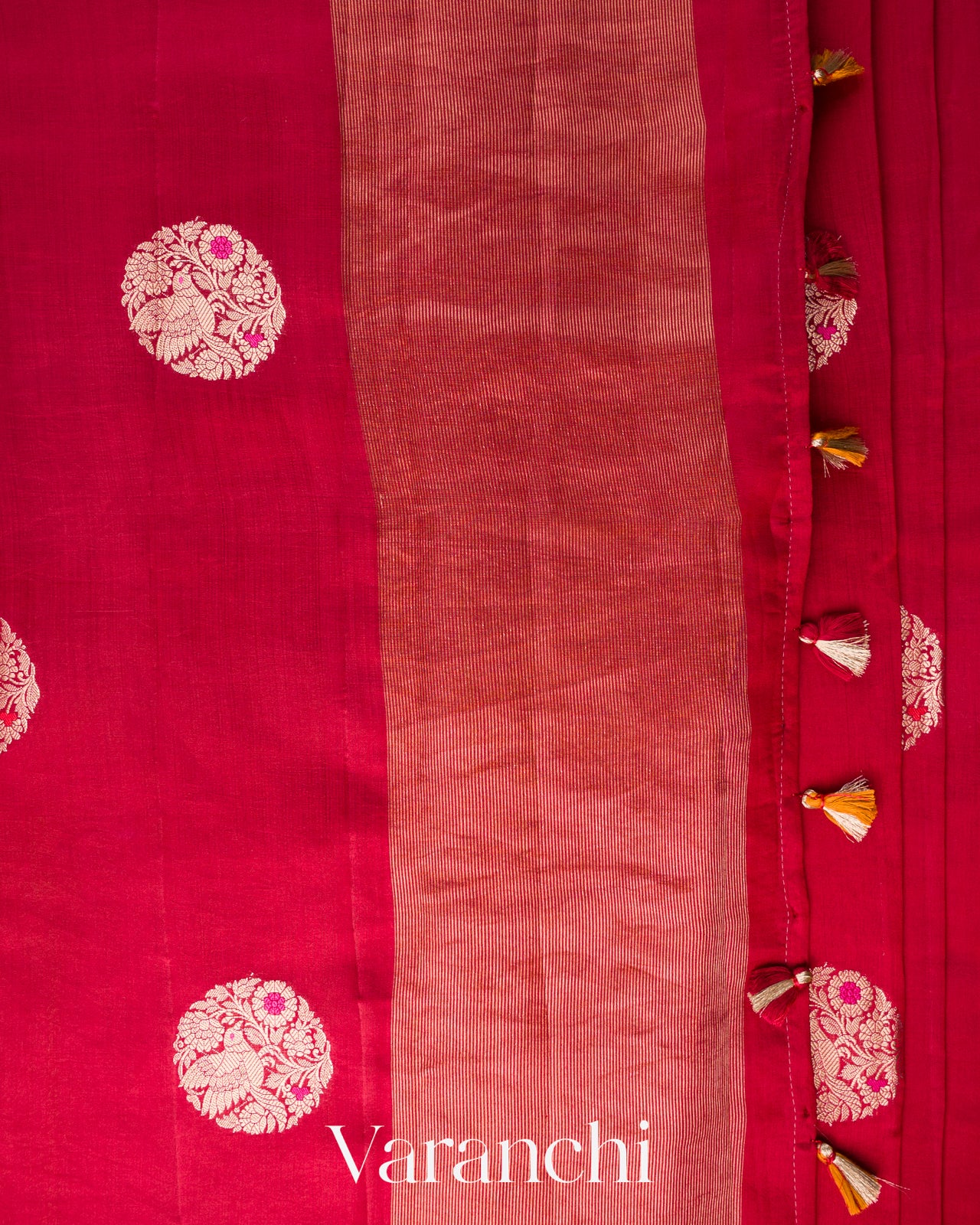 Crimson Red Pure Chiniya Silk Saree