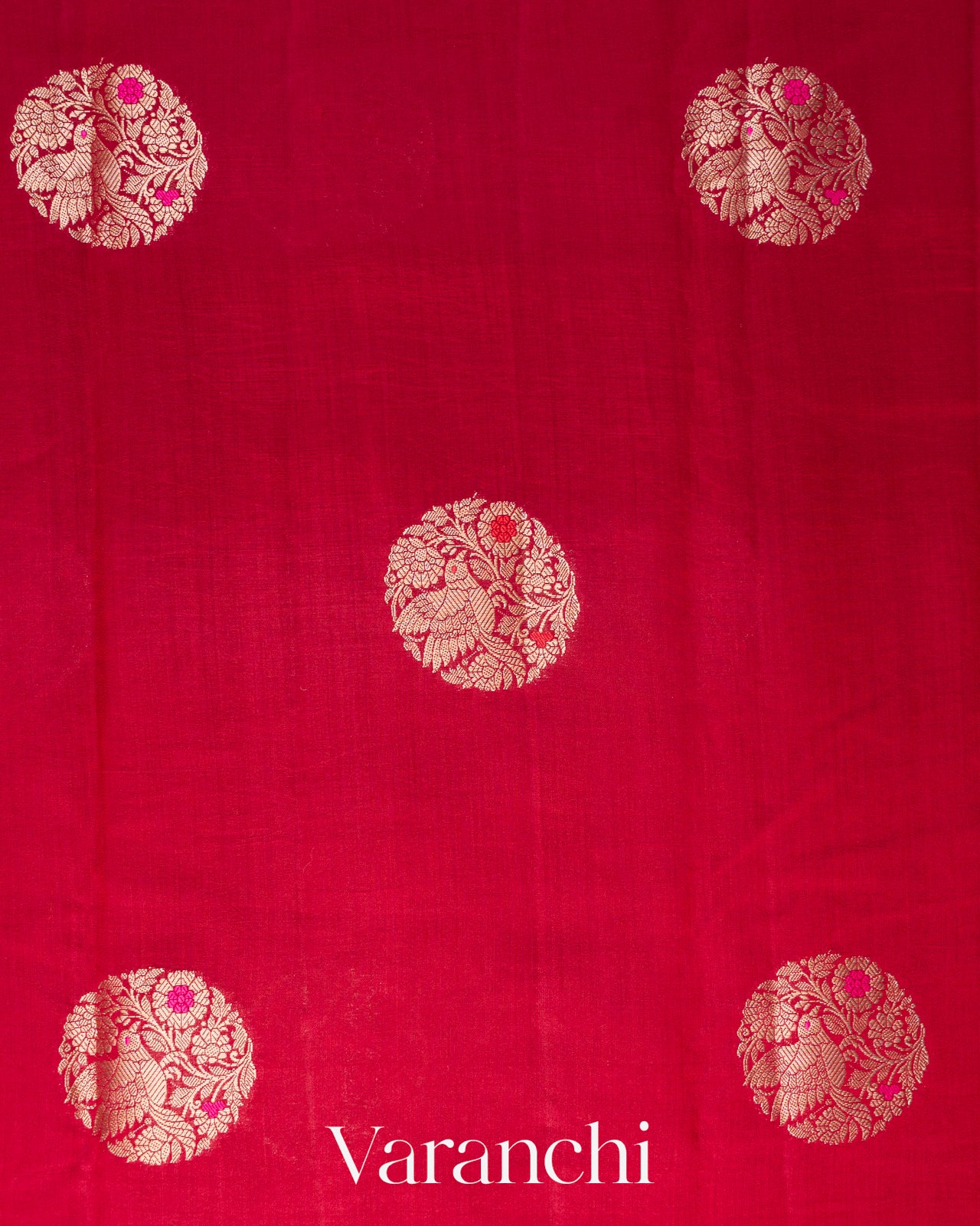Crimson Red Pure Chiniya Silk Saree
