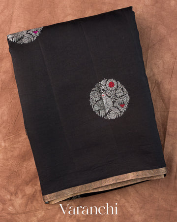 Black Pure Chiniya Silk Saree