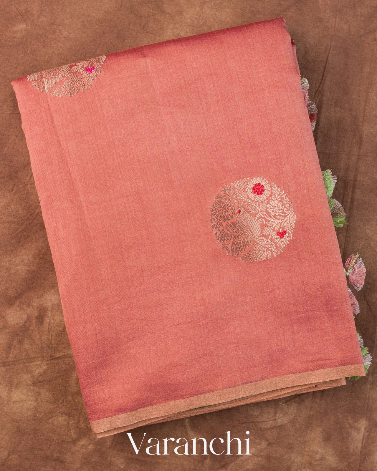 Peach Pure Chiniya Silk Saree