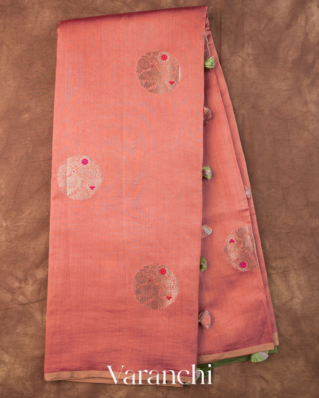 Peach Pure Chiniya Silk Saree