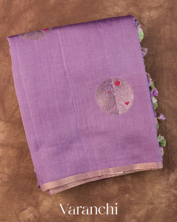 Lavender Pure Chiniya Silk Saree