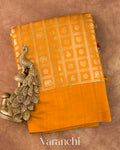 Turmeric Orange Checked Brocade Pure Chiniya Silk Saree