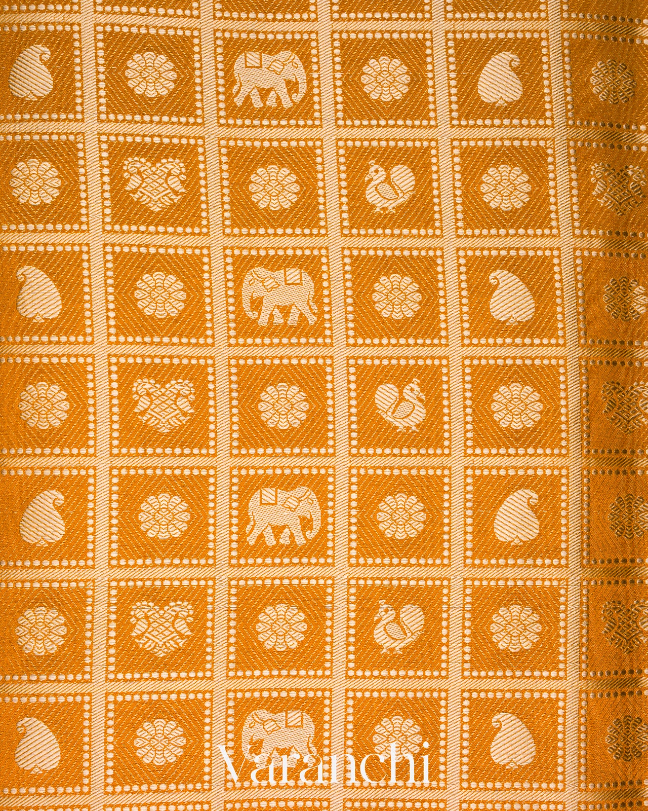 Turmeric Orange Checked Brocade Pure Chiniya Silk Saree
