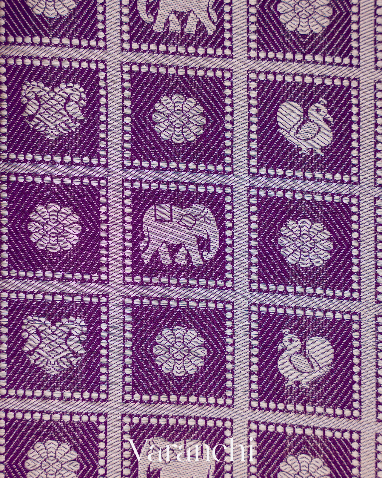 Purple Checkered Brocade Pure Chiniya Silk Saree