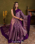 Purple Checkered Brocade Pure Chiniya Silk Saree
